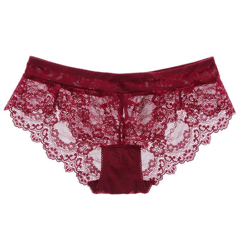 2019 New Arrivals comfortable Mid-Rise lace panties sexy underwear women transparent Lingerie embroidery briefs Red Floral