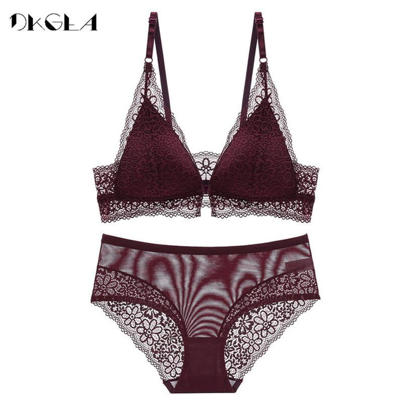 2019 New Sexy Bras Front Closure Triangle Cup Brassiere Brand Women Lingerie Set Embroidery Lace Bra Set Push Up Green Underwear