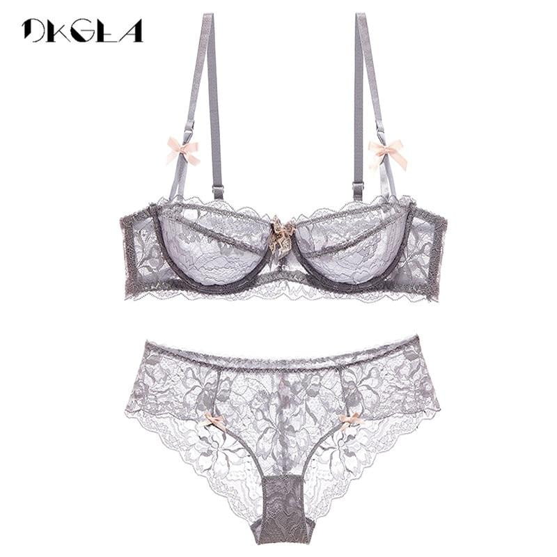 2019 Top Sexy Bra Panties Set Plus Size Brassiere Ultrathin Transparent Underwear Set White Bras Lace Embroidery Women Lingerie