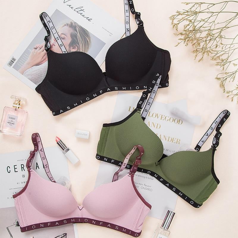 DERUILADY Comfort Skin Cotton Bralette Letter Straps Wireless Bra Sexy Lingerie Seamless Push Up Bras For Women Underwear