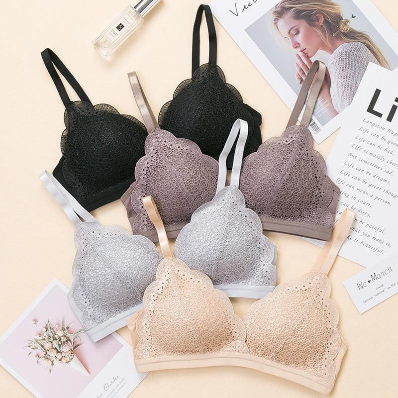 DERUILADY Female Underwear Sexy Lace Wireless Bralette Simple Comfortable Seamless Bras For Women Push Up Bra Sexy Lingerie