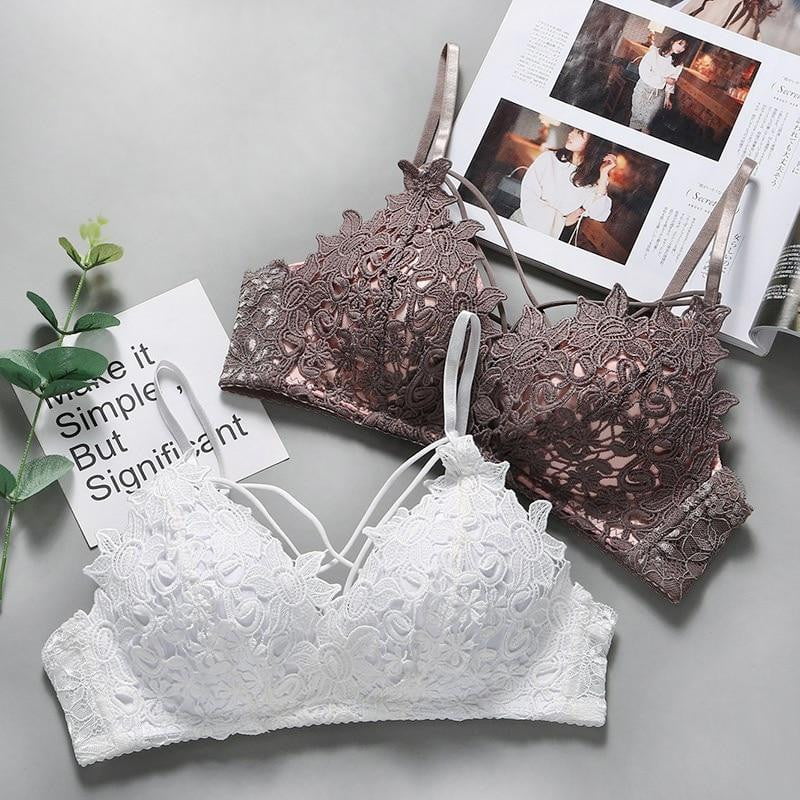 DERUILADY Lace Floral Embroidery Bralette Sexy Lingerie Comfort Seamless Adjusted Bras For Women Wireless Push Up Bra Underwear