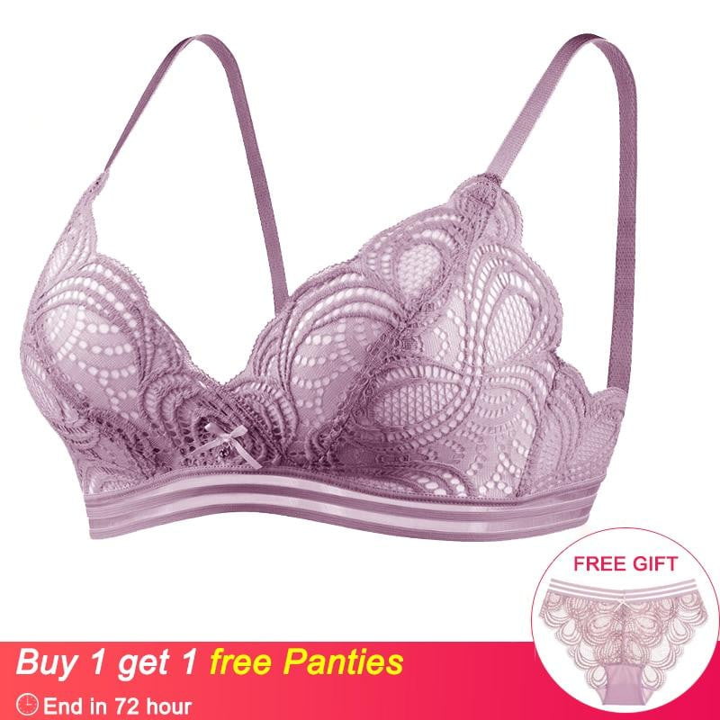 DERUILADY Lace Floral Seamless Bralette Sexy Lingerie Comfort Thin Wireless Bras For Women Adjusted Push Up Bra Underwear