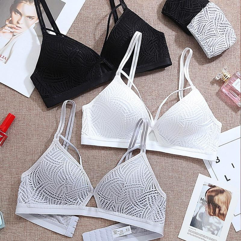 DERUILADY Lace Hollow Out Bra Sexy Lingerie Comfortable Breathable Wireless Bralette Seamless Push Up Bras For Women Underwear