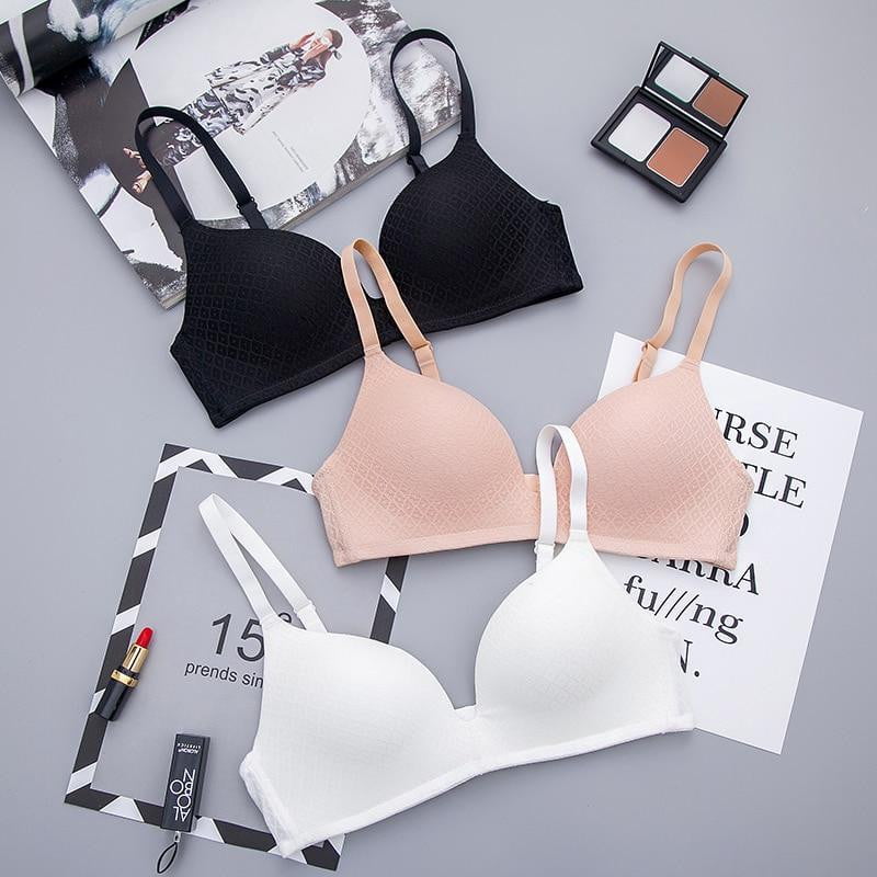 DERUILADY Solid Color Simple Double Breasted Lingerie Japan Wire Free Bras For Women 2018 New Seamless Push Up Bra Braletter