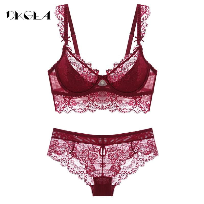 Fashion Black lace sexy underwear women push up bra set Plus Size B C D cup Thin cotton comfortable Brassiere lacy Lingerie set