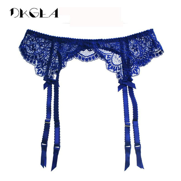 Fashion Blue Lace Stockings With Garters S M L XL Size Ultrathin Sexy Women Garter Goth Wedding Stocking Belt Black White