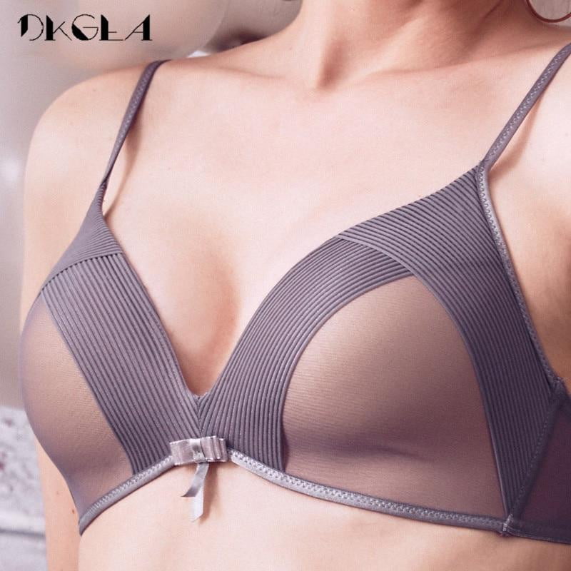 Fashion Girl Brassiere Gray Women Bra Set Sexy Underwear Comfortable Thin Cotton Brand Bras Deep V Wire Free Lingerie Set