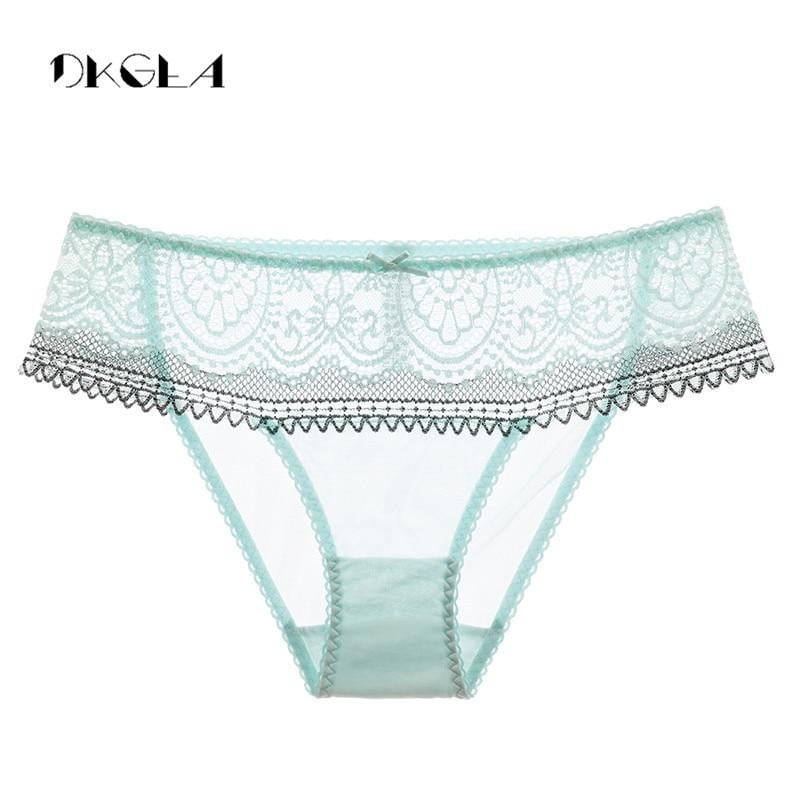 Fashion Green Lace Sexy Panties Women cotton Briefs Seamless Embroidery Flowers Comfort Transparent Underwear Black Plus Size