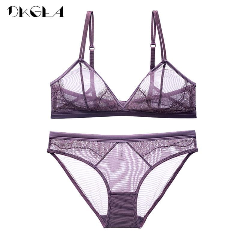 Fashion Purple Seamless Bra and Panties Sets Transparent Embroidery Brassiere Lace Lingerie Sexy Bra Women Underwear Set Black