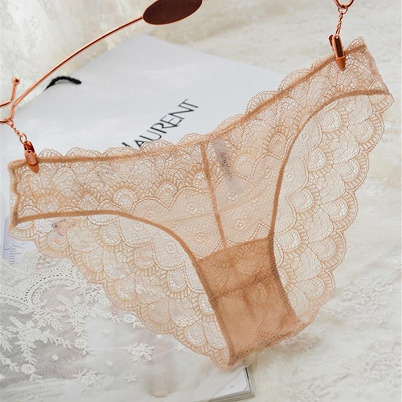 Fashion new lace transparent panties sexy underwear women plus size XL embroidery briefs black Hollow out breathable comfortable