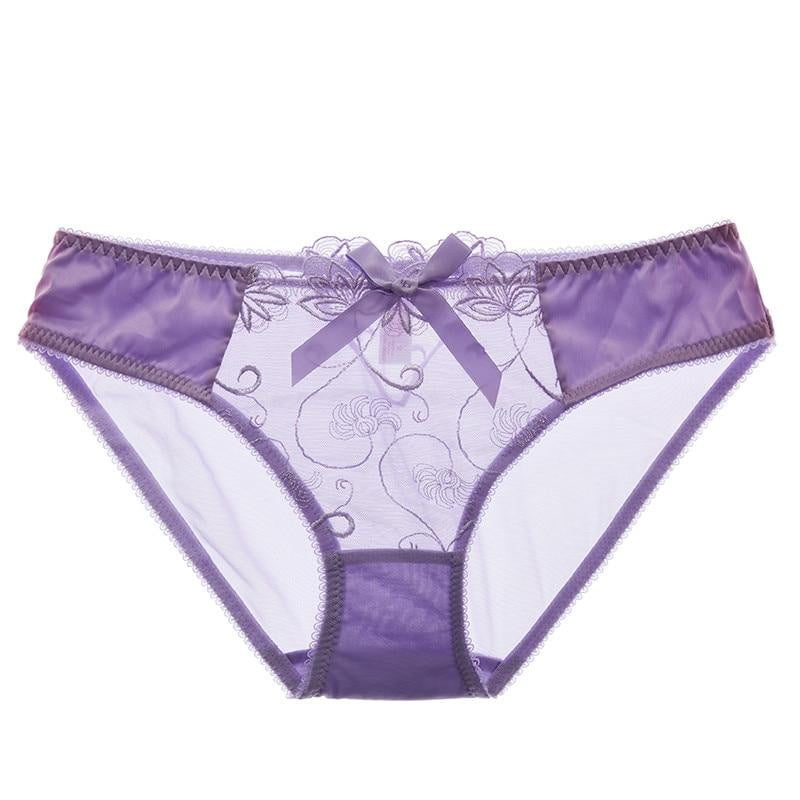 Fashion purple sexy panties for girl transparent underwear women plus size L XL embroiderylace briefs  Bow black breathable