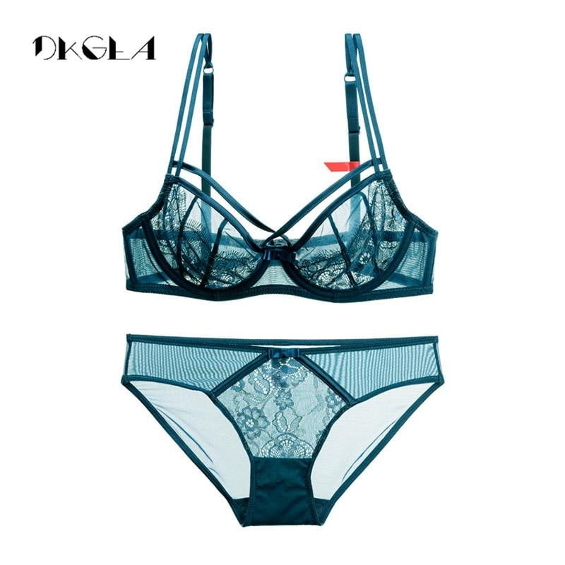 France Embroider Flowers Brassiere Purple Lace Underwear Transparent Bra set Plus Size Temptation Sexy Lingerie Set For Women