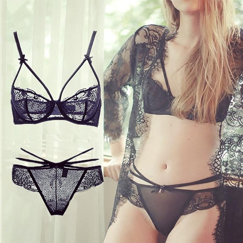 France New Young Sexy Bra Bandage Lace Women's Underwear Set embroidery Lingerie For Women Ultrathin Brassiere White Gauze