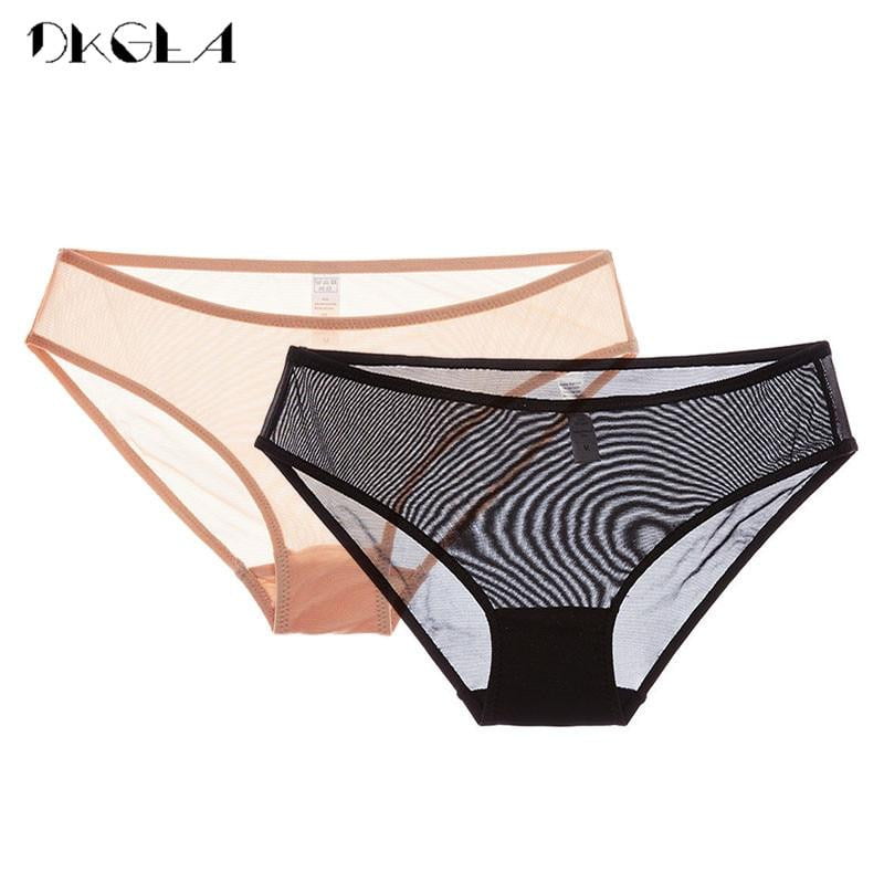 Low-rise Transparent Panties 2 Piece Black+Complexion Women Underwear Plus Size XL L M Lace Briefs Comfortable Solid Sexy Panty