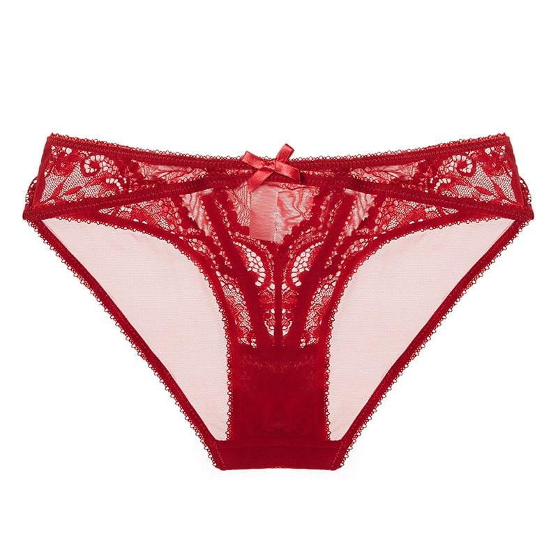 New Fashion hot low-rise sexy transparent panties women lace embroidery plus size XL  briefs Red Hollow out Flowers Temptation