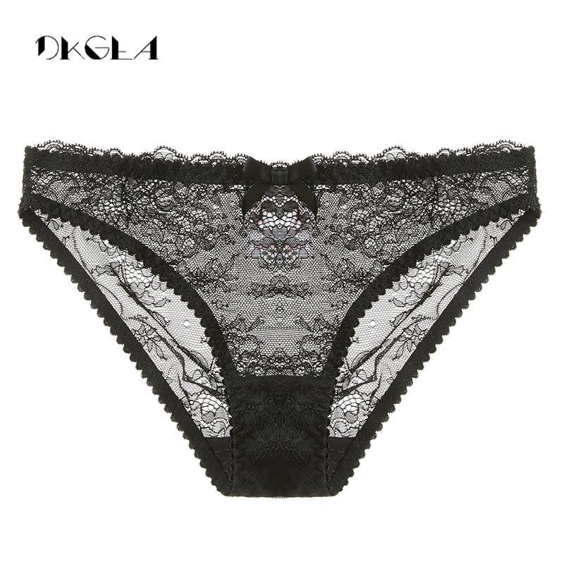 New Pink Lace Panties Women Transparent Underwear Black Sexy Soft Briefs Low-rise White Floral Embroidery Panties Plus Size XL L