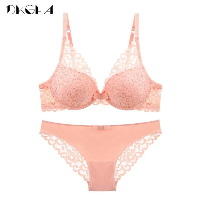 Pink Bra and Panties Sets Cotton BrassiereThick Deep V Push Up Bras Sexy Underwear Set Lace Embroidery Women Lingerie Set Black