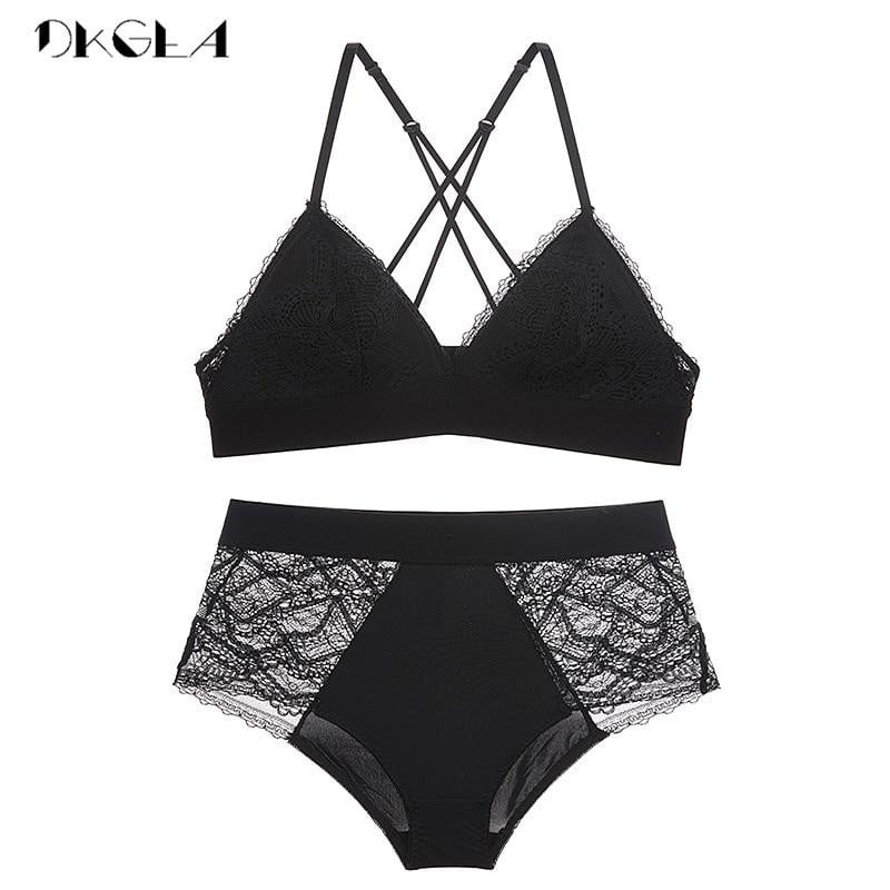 Purple Lace Bras Embroidery Lingerie Set Thin Cotton Brassiere Wire Free Sexy Bra Panties Set High waist Women Underwear Sets