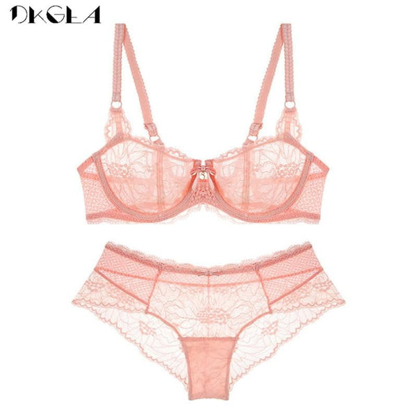 Ultrathin Underwear Sexy Bra Set Black Embroidery Lace Women Transparent Lingerie Set Brand Brassiere Through Bra and Panty Sets